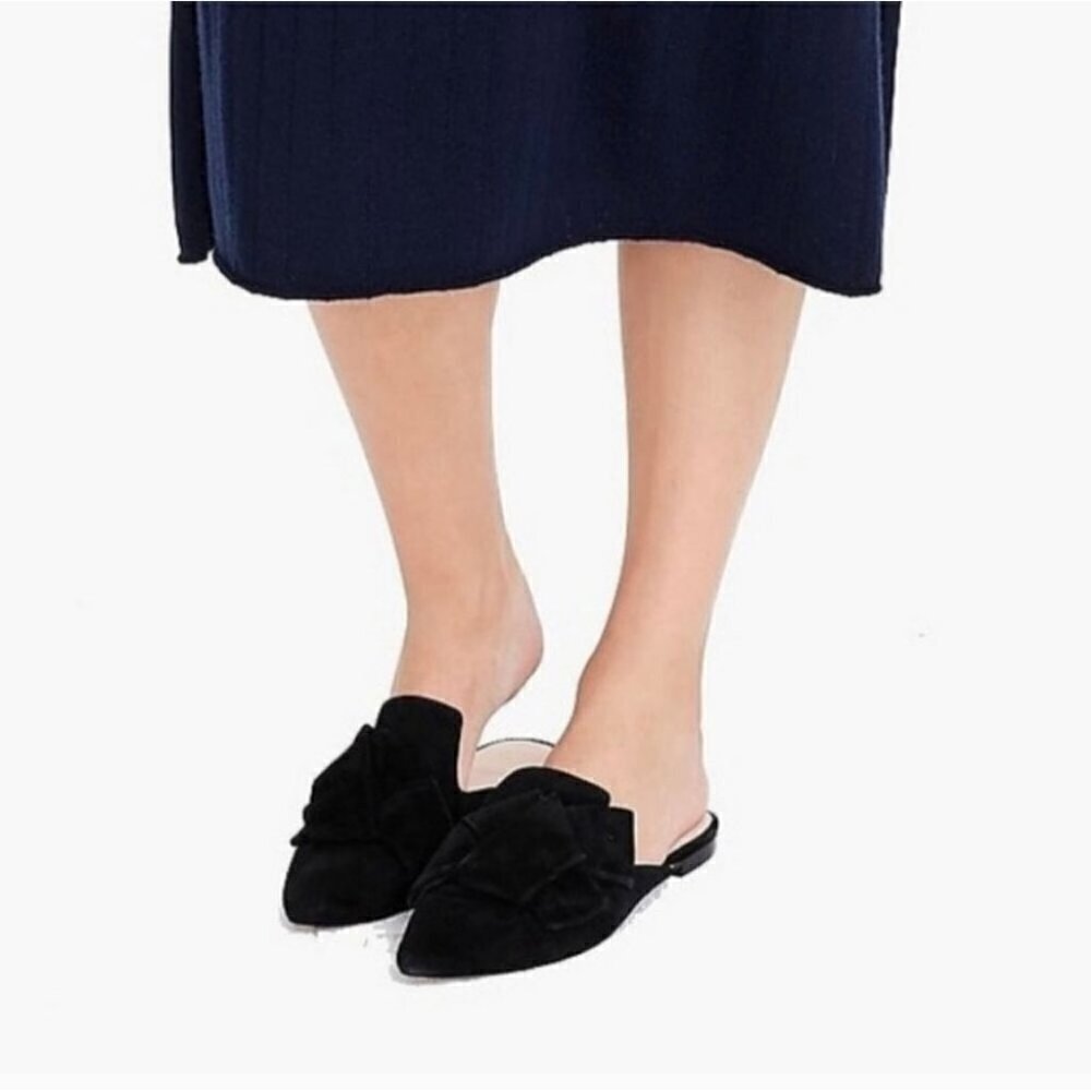 J. Crew Black Suede Bow Pointed-Toe Mules